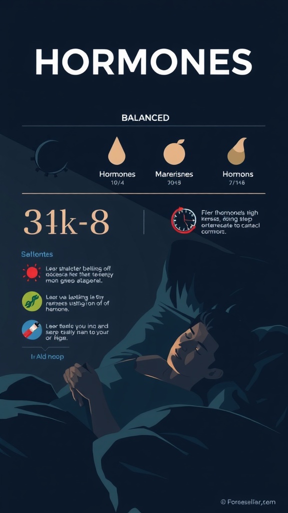 An illustration showing a person sleeping peacefully in a dark room, symbolizing the benefits of sleeping in total darkness for hormone balance.